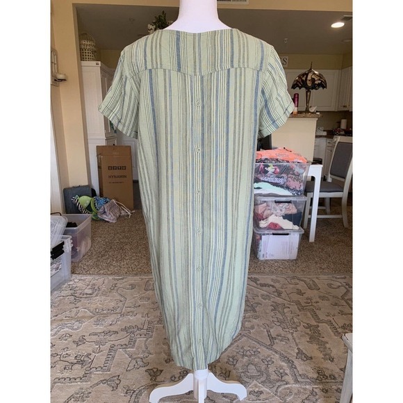 Anthropologie Cloth & Stone Dress Sz Small Green Short Sleeve Buttons Hi Lo Hem - Picture 3 of 12